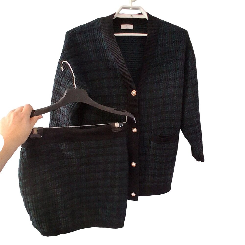 Babaton Lacer Cardigan Salvatore skirt set womens Small merino wool plaid